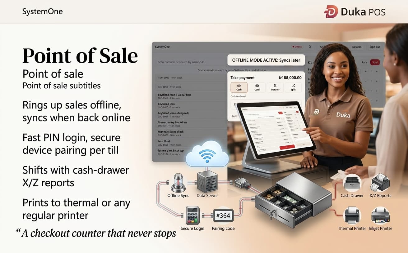 Duka POS ringing up an in-store sale with a live cart
